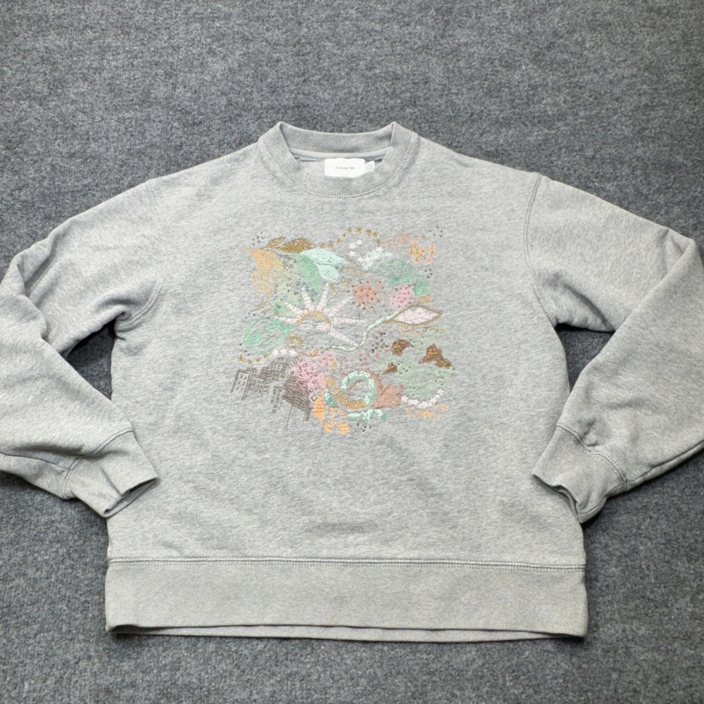 Coach Sweatshirt Womens XS Gray Embroidered Beaded NYC Skyline Doodle New York